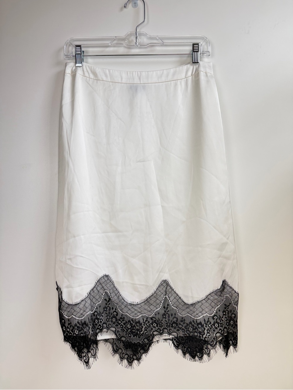 Topshop Lace Trim Satin Midi Skirt Cream/Black Size US 6 - Picture 3 of 11